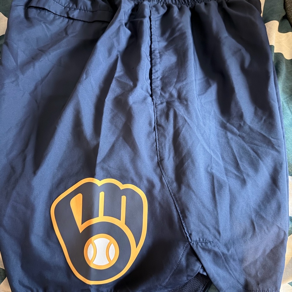 Milwaukee Brewers Athletic Shorts with Baseball Glove Logo mens Lg